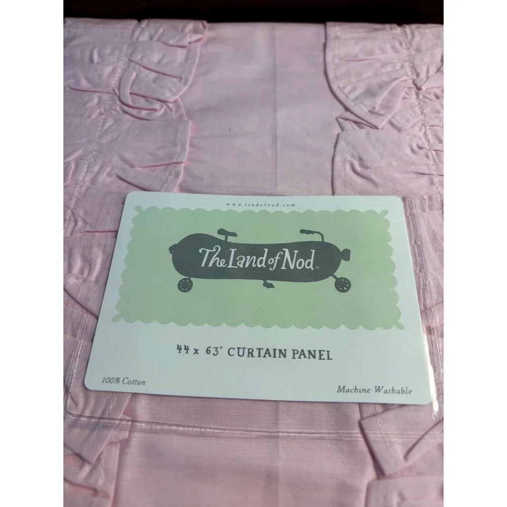 The Land of Nod Pink Chambray Ruffle Curtain Panels (2) 44 x 63 100% Cotton NIP
